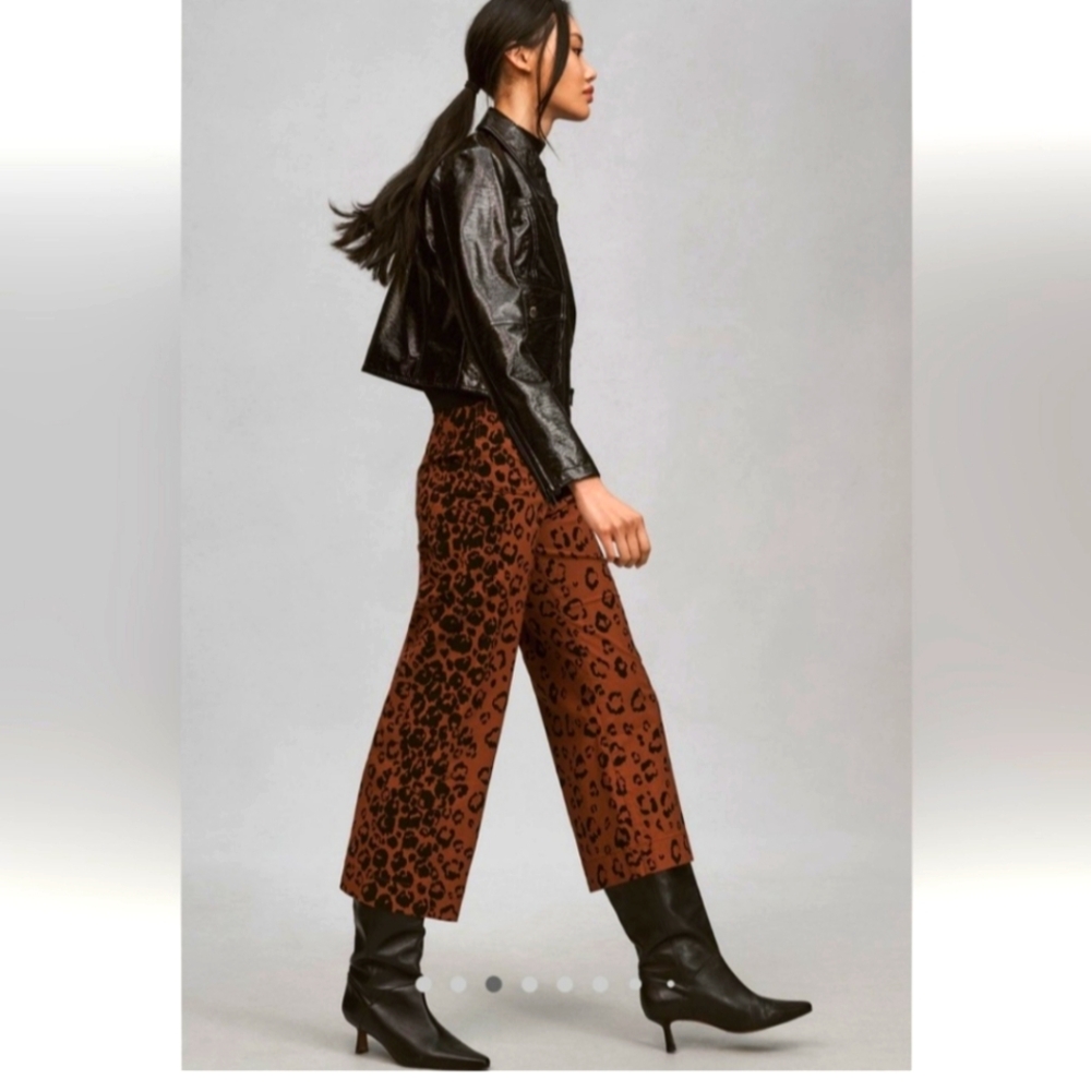 MAEVE  Anthropologie Collette Wide Leg Cropped Leopard Print Pants. Size 28